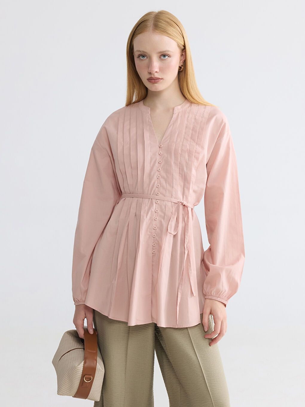 Notch Neck Pleated Blouse