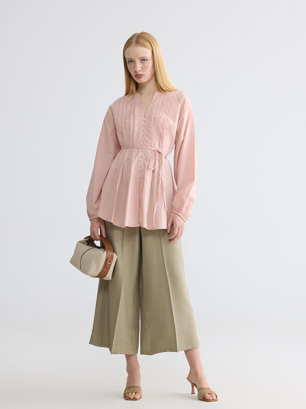 Notch Neck Pleated Blouse-1