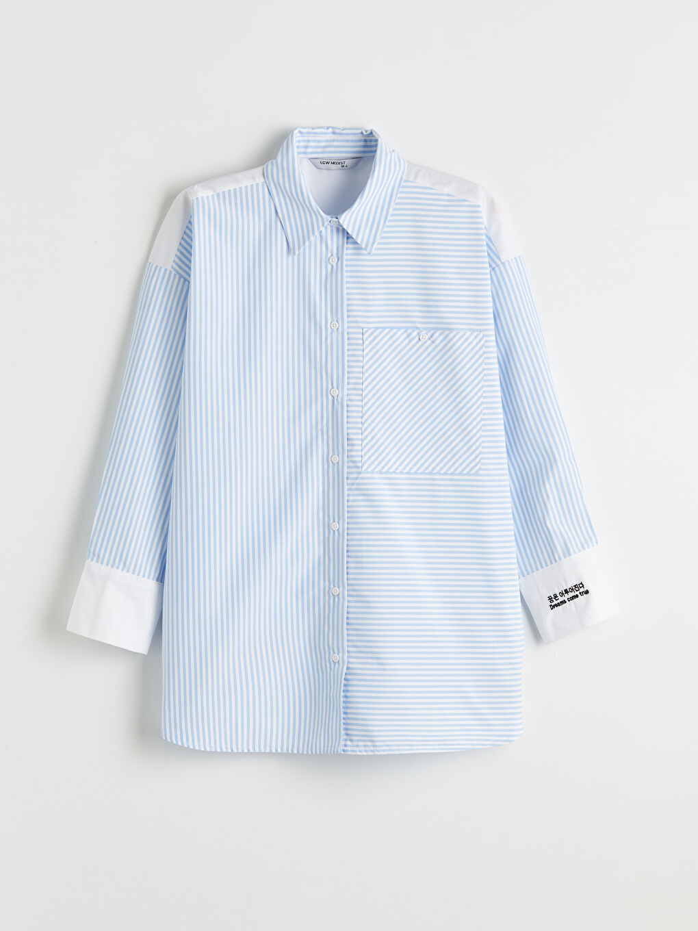 Женщины Голубой Рубашка-туника-5