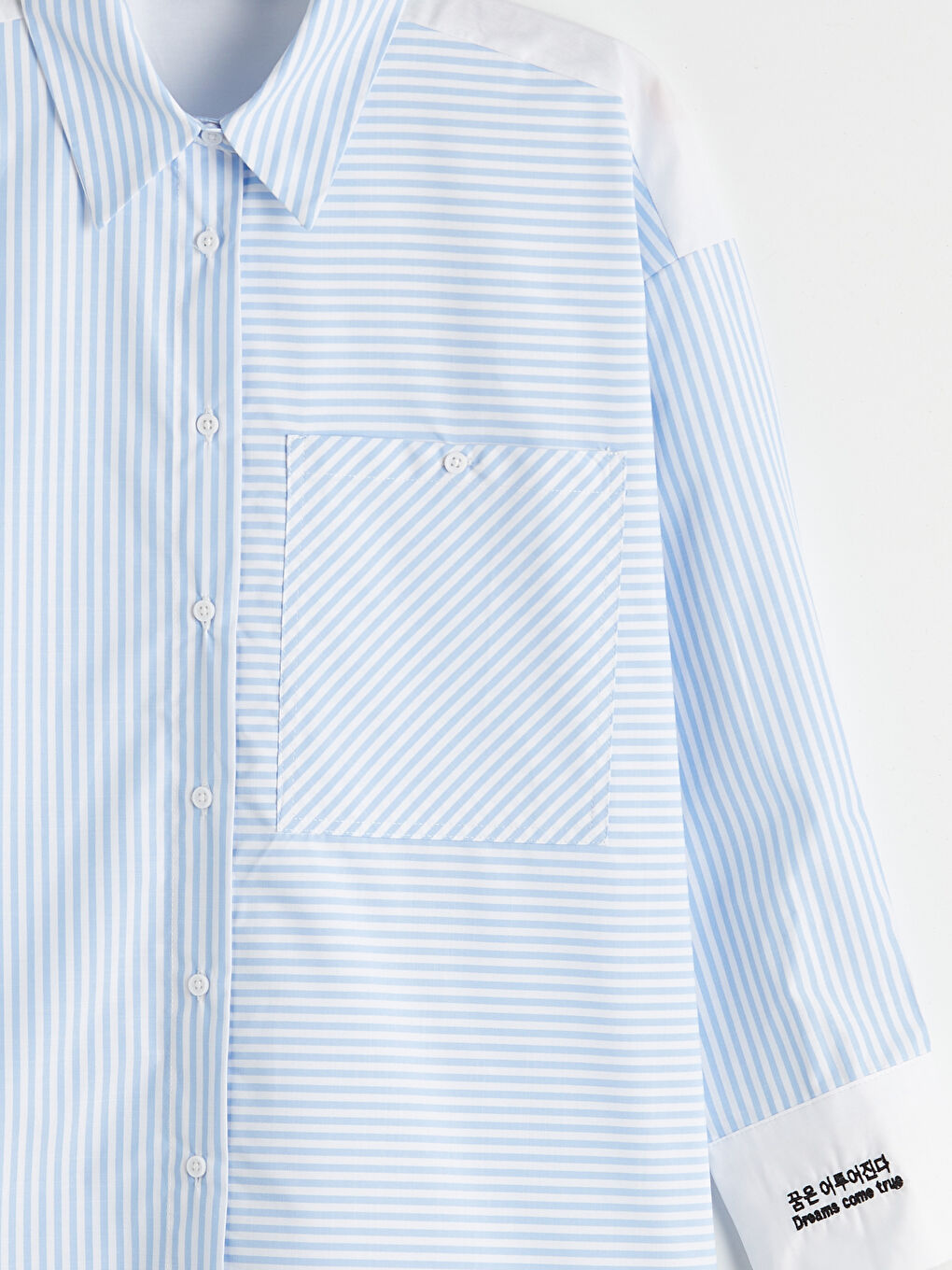 Женщины Голубой Рубашка-туника-7