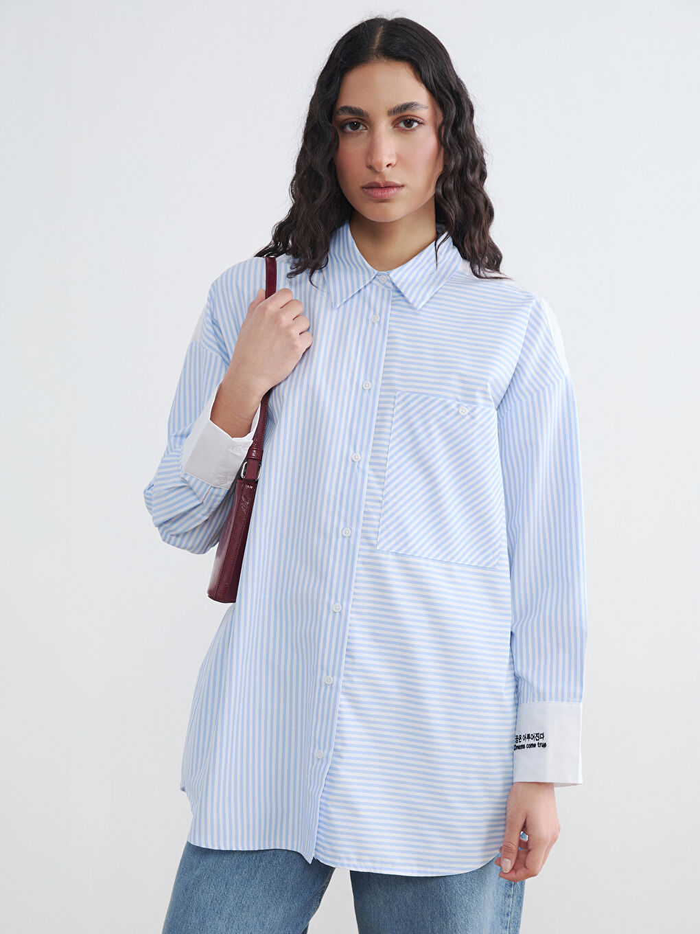 Женщины Голубой Рубашка-туника