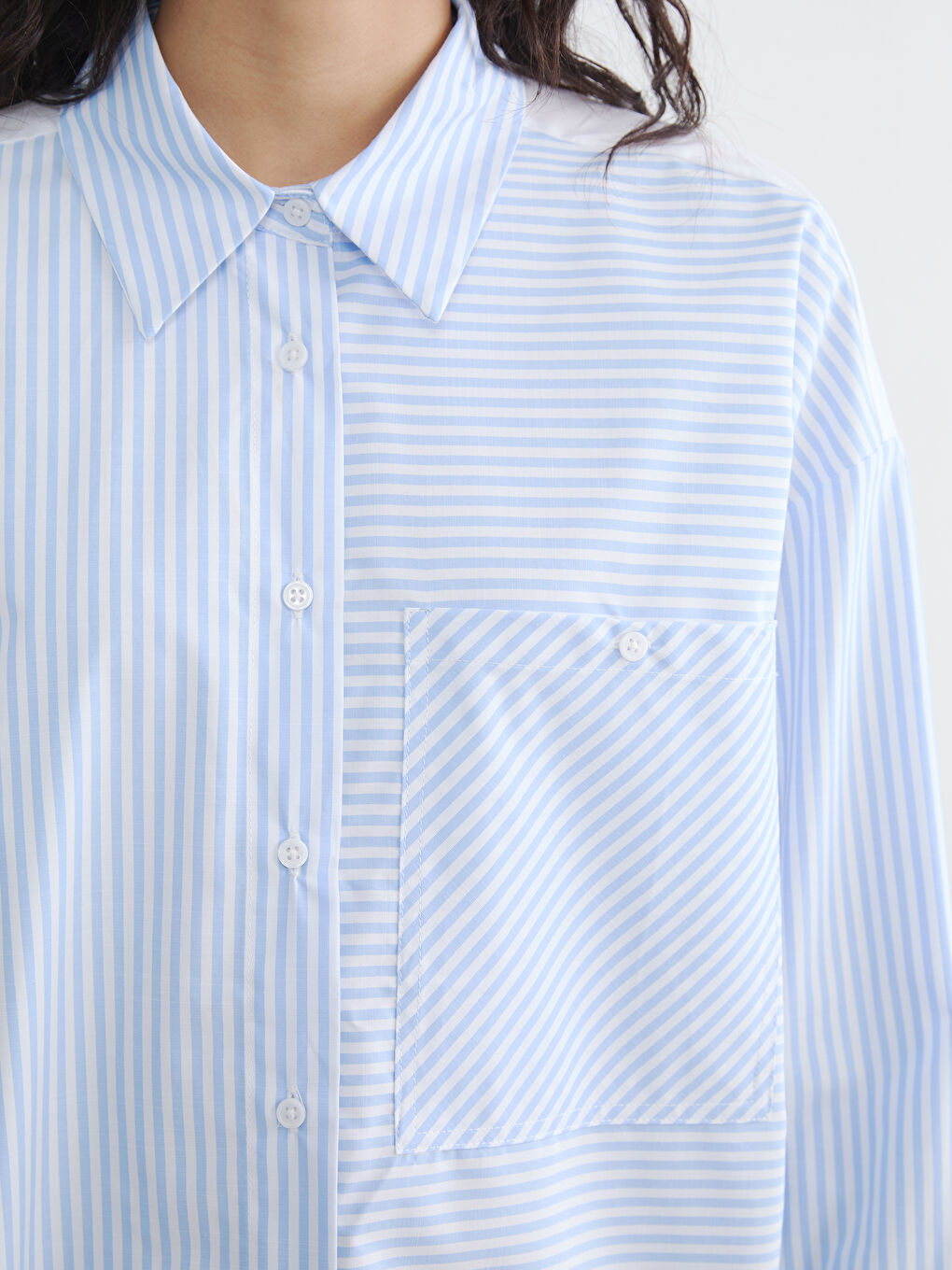 Женщины Голубой Рубашка-туника-2