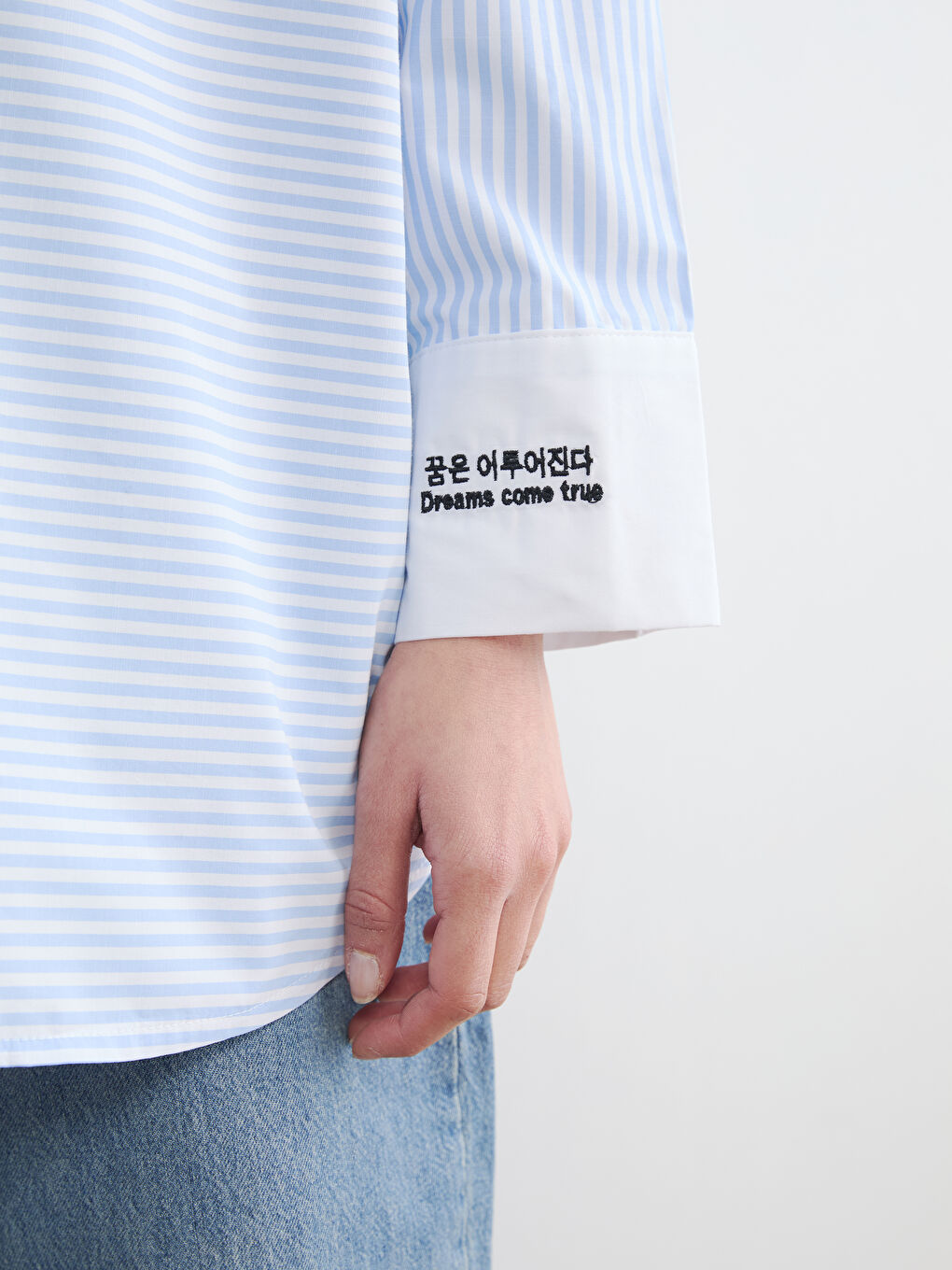 Женщины Голубой Рубашка-туника-3