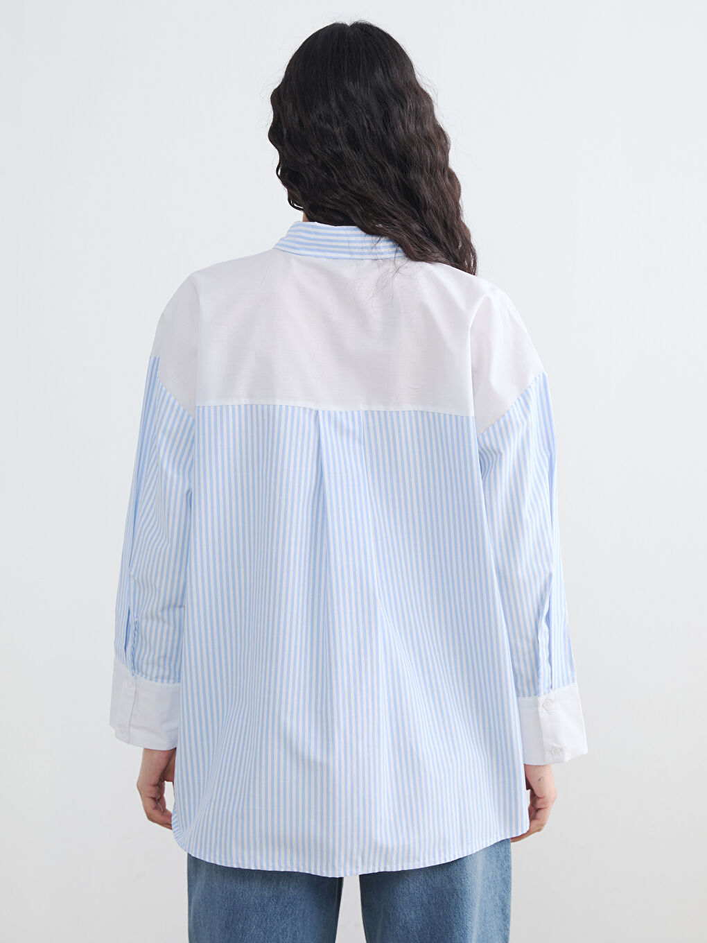 Женщины Голубой Рубашка-туника-4