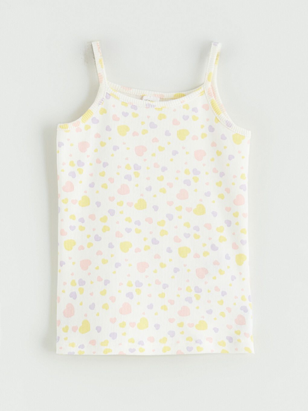 Ekru Kare Yaka Baskılı Kız Çocuk Atlet 2'li-1