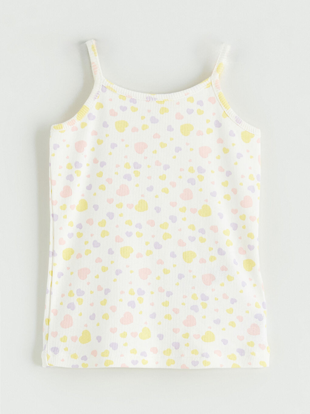 Ekru Kare Yaka Baskılı Kız Çocuk Atlet 2'li-3