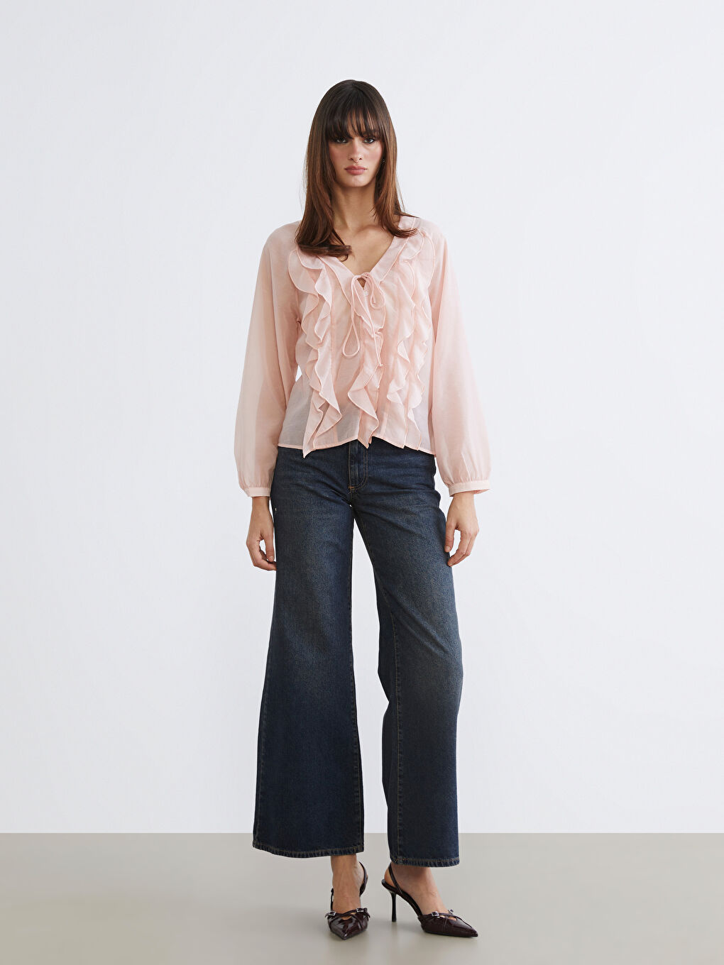 Bluză Șifon cu Volănașe și Decolteu în V-1