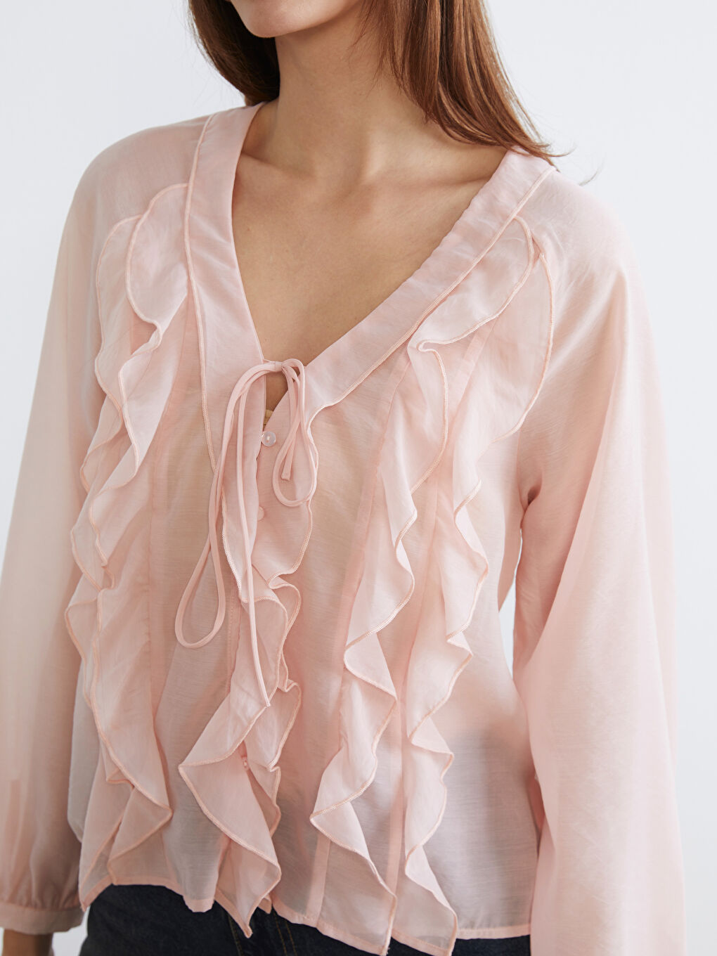 Bluză Șifon cu Volănașe și Decolteu în V-2