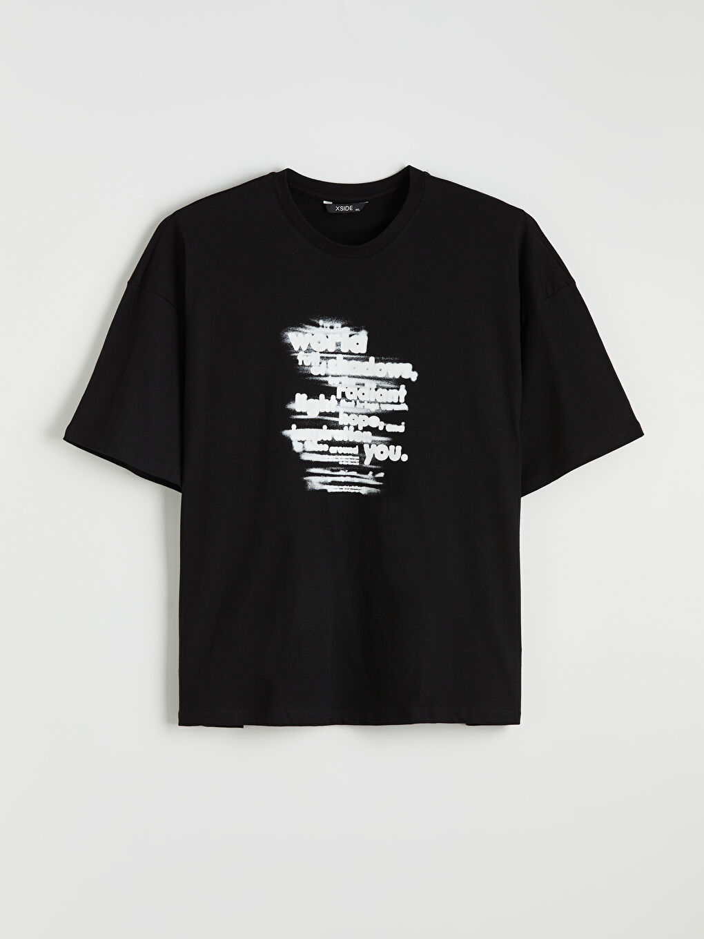 Siyah Büyük Beden Bisiklet Yaka Baskılı Erkek Tişört-2