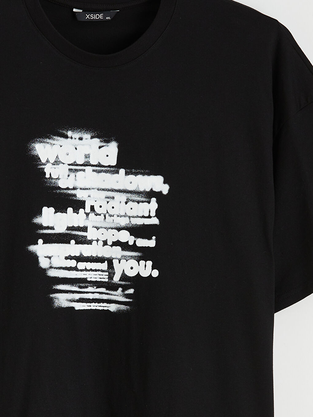 Siyah Büyük Beden Bisiklet Yaka Baskılı Erkek Tişört-3