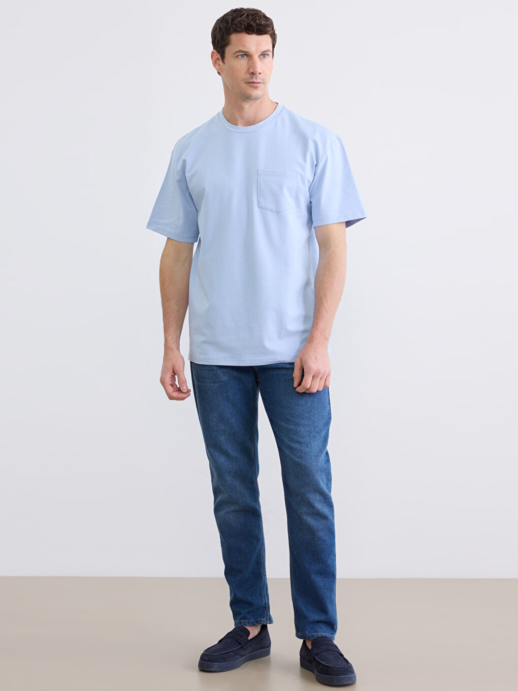 Mavi Bisiklet Yaka Cepli Erkek Tişört-1