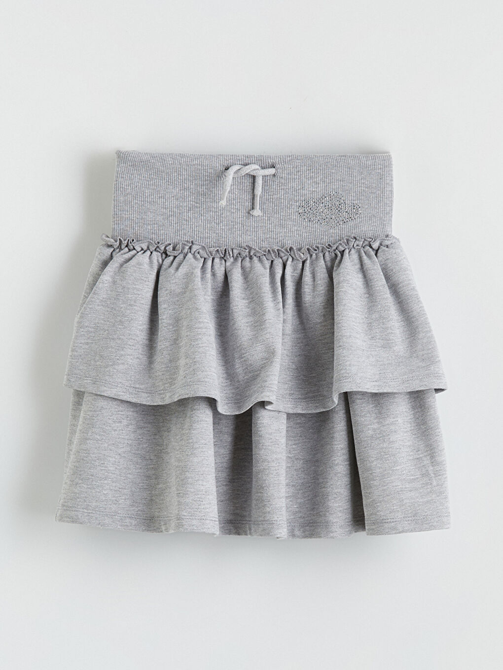Gri Taşlı Fırfırlı Kız Çocuk Etek