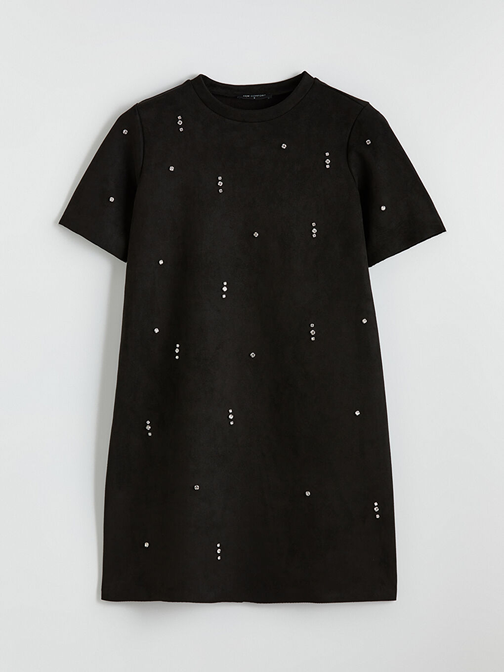 Siyah Bisiklet Yaka Taşlı Mini Elbise-4