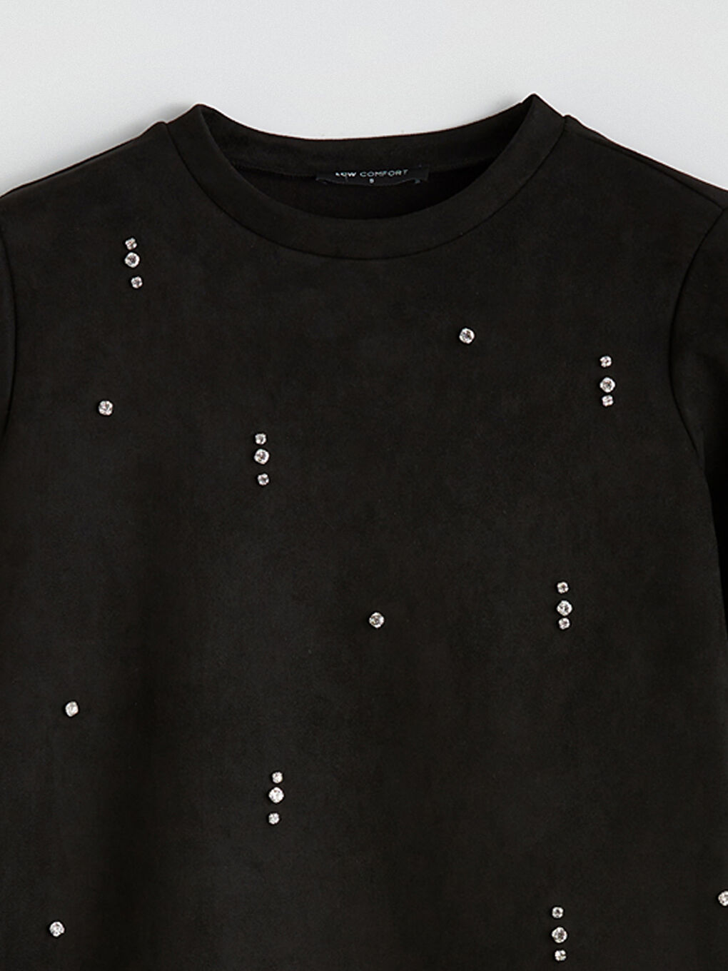 Siyah Bisiklet Yaka Taşlı Mini Elbise-5