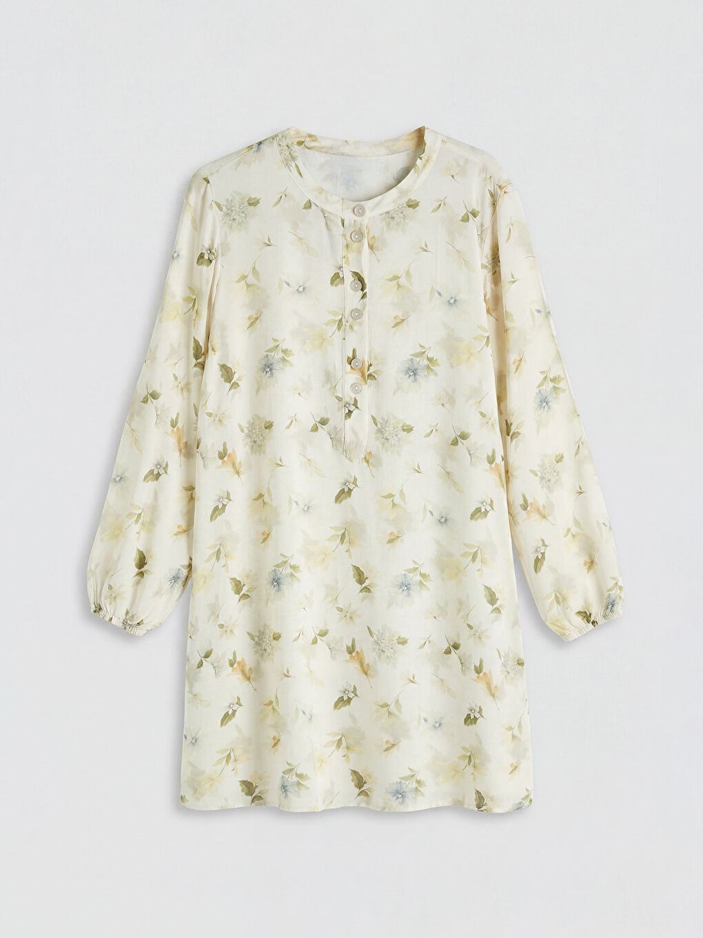 Bej Hakim Yaka Çiçekli Kadın Tunik