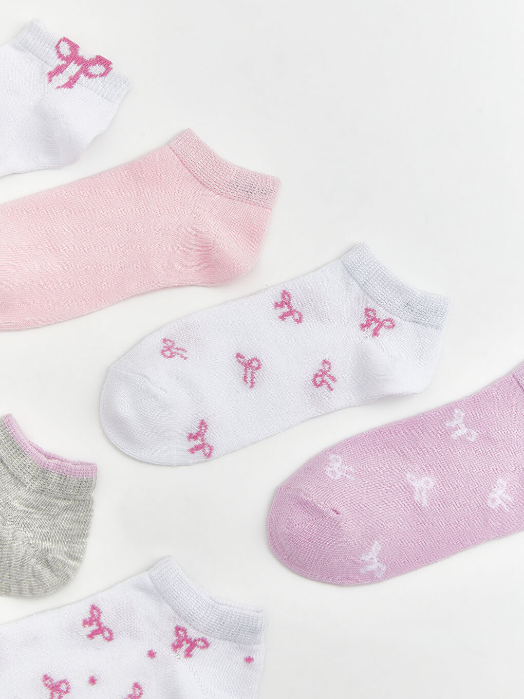 Beyaz Fiyonk Desenli Kız Çocuk Patik Çorap 7'li-1