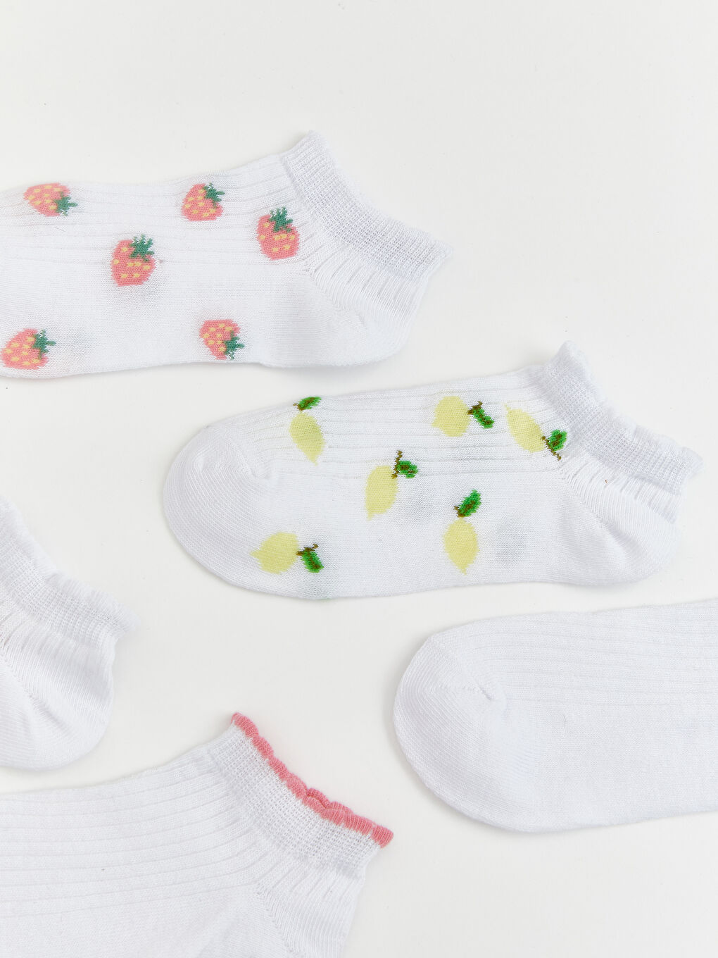 Beyaz Meyve Desenli Kız Çocuk Patik Çorap 5'li-1