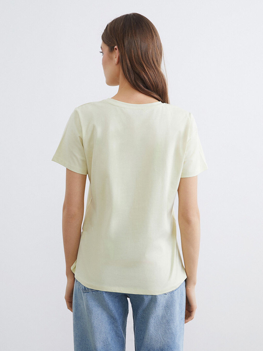 Yeşil Bisiklet Yaka Baskılı Kadın Tişört-3