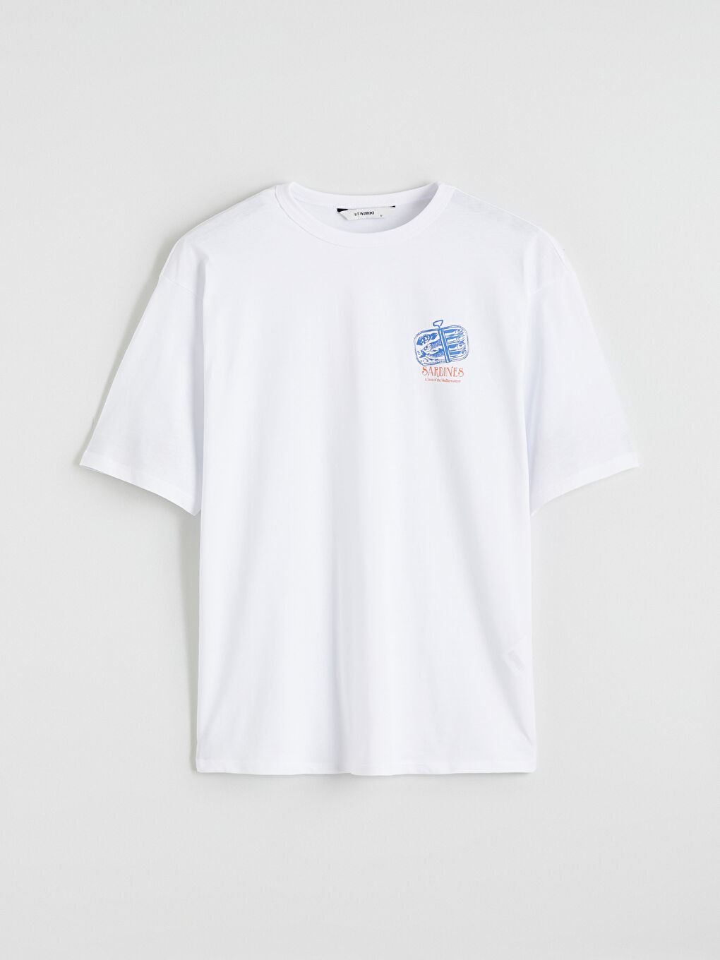 Beyaz Bisiklet Yaka Baskılı Oversize Kadın Tişört-4