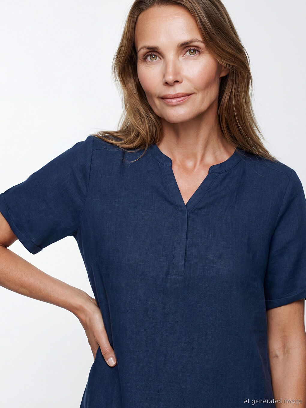 Kaçık Yaka Keten Karışımlı Elbise-1