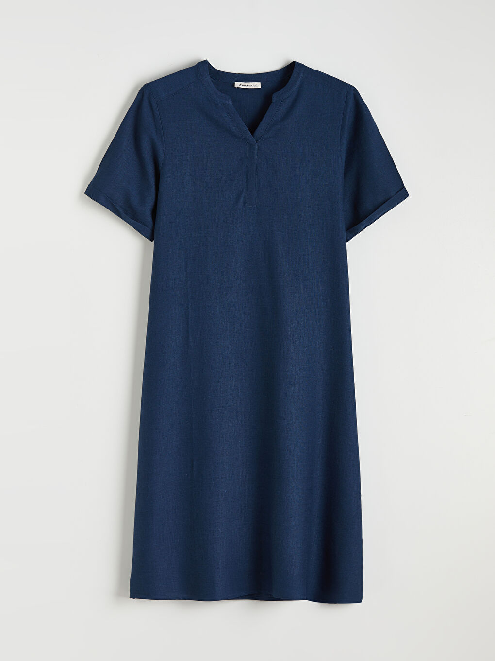 Kaçık Yaka Keten Karışımlı Elbise-3