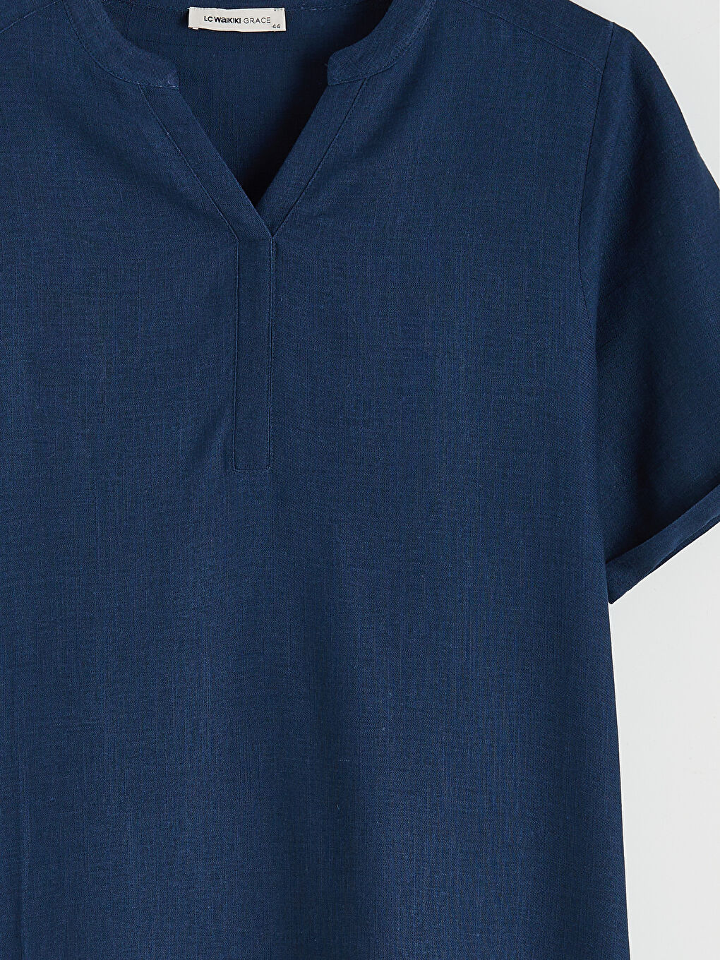 Kaçık Yaka Keten Karışımlı Elbise-4