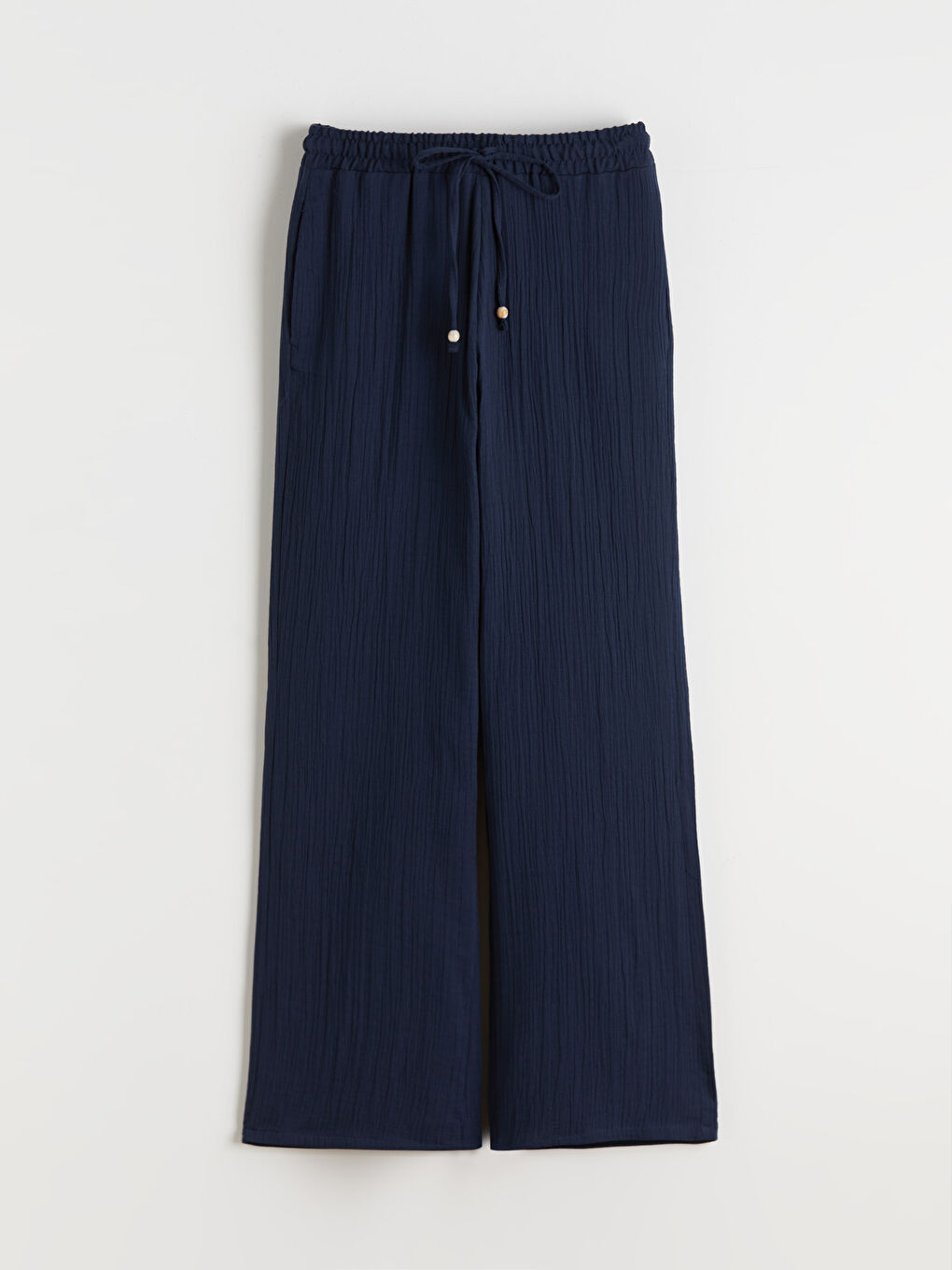 Lacivert Beli Lastikli Kadın Müslin Pantolon-4