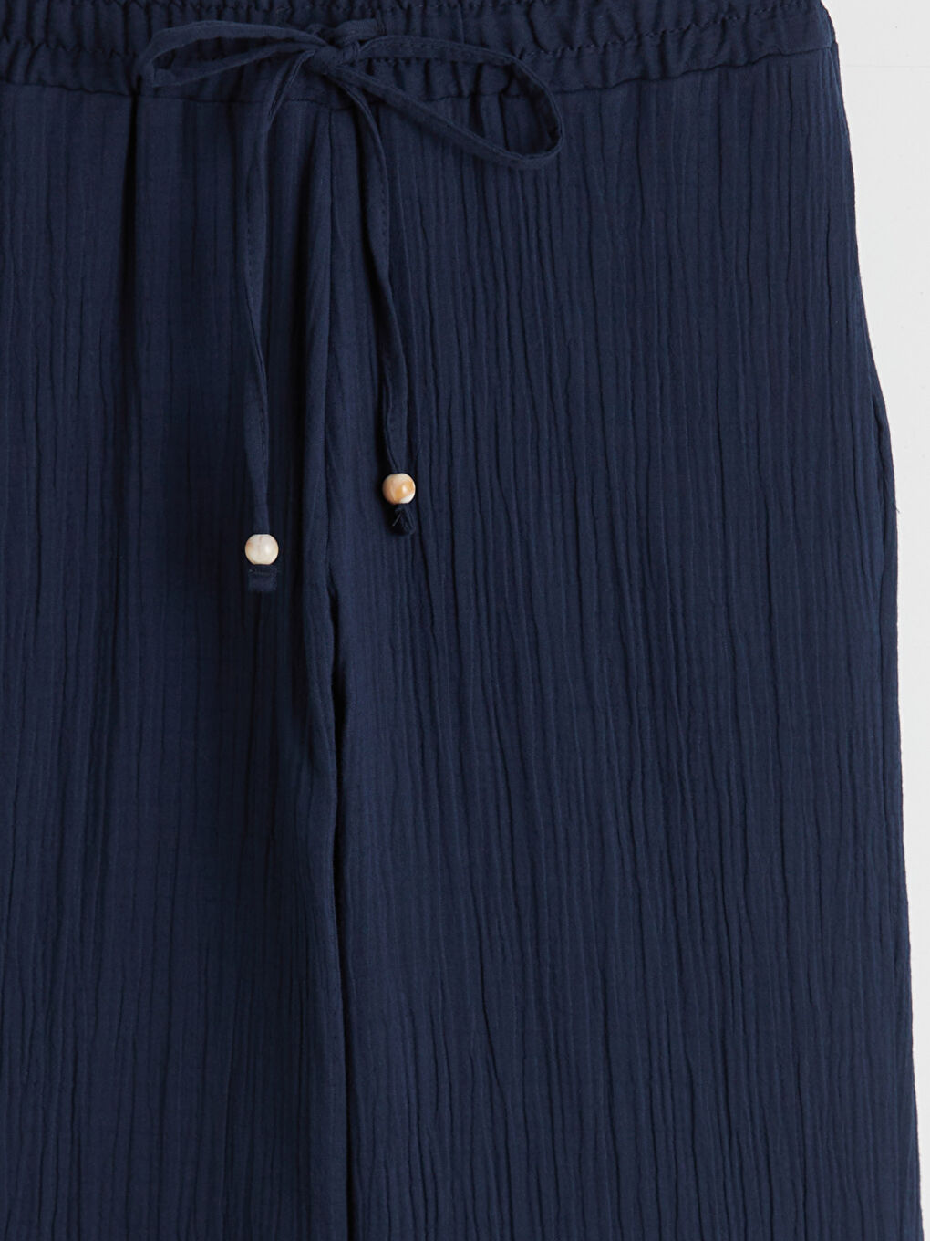 Lacivert Beli Lastikli Kadın Müslin Pantolon-5