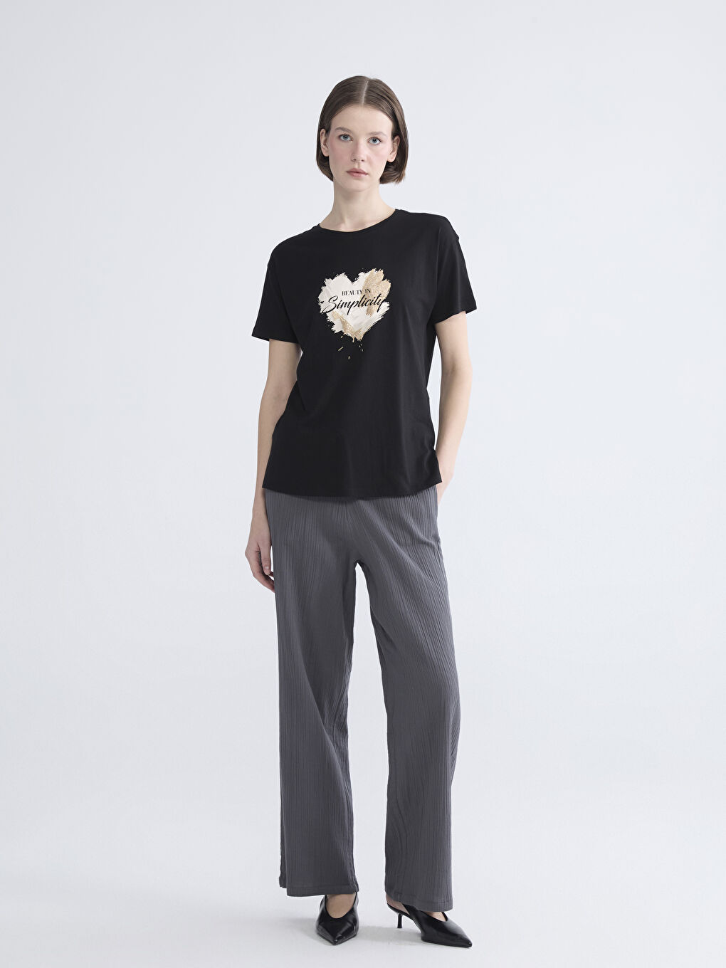 Gri Beli Lastikli Kadın Müslin Pantolon