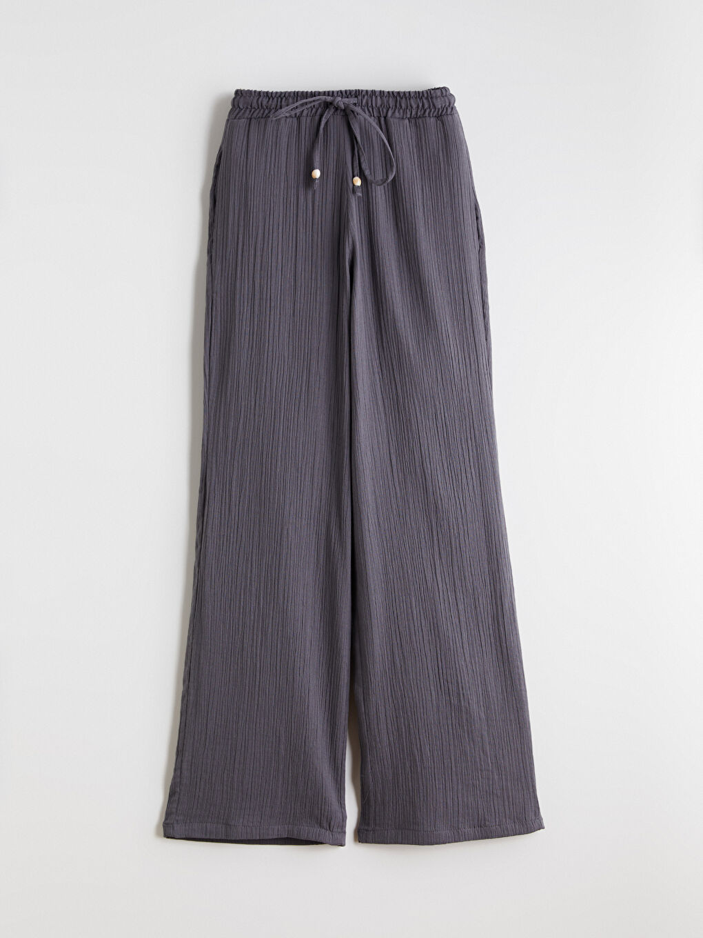 Gri Beli Lastikli Kadın Müslin Pantolon-4