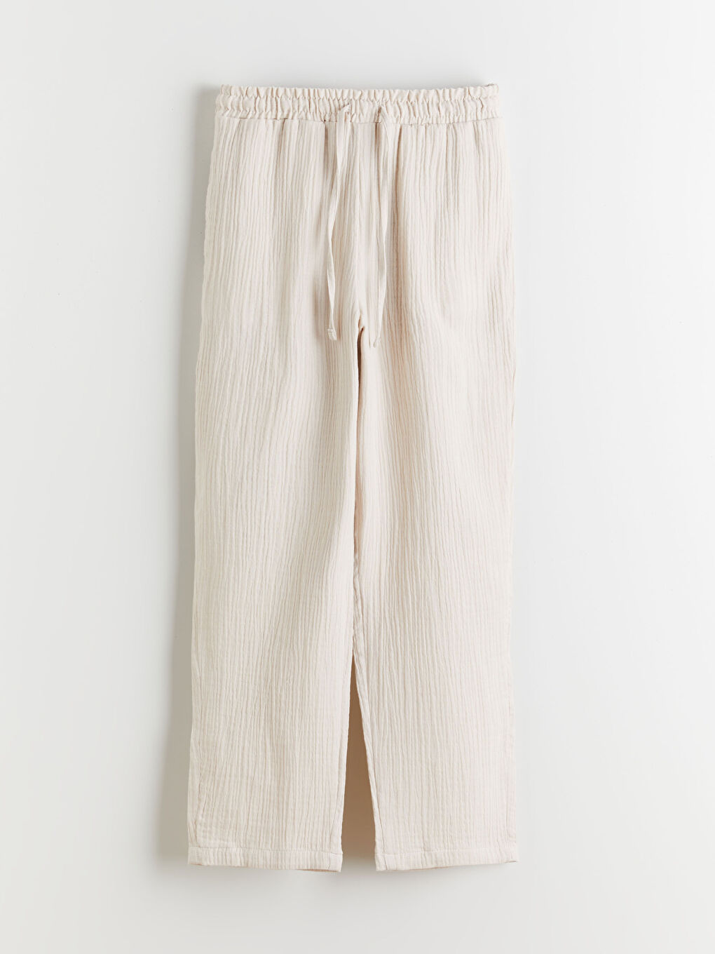 Bej Beli Lastikli Havuç Kesim Kadın Müslin Pantolon	-4