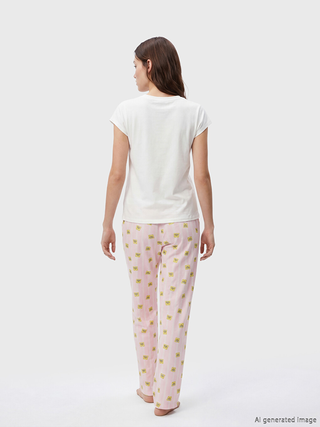 Pembe Beli Lastikli Desenli Kadın Pijama Alt-1