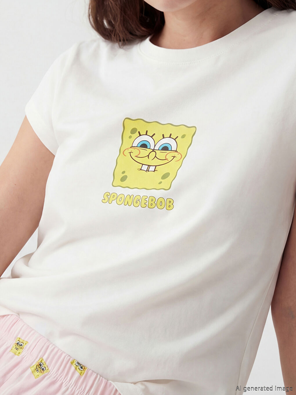 Pembe Sünger Bob Baskılı Kadın Pijama Takımı-2