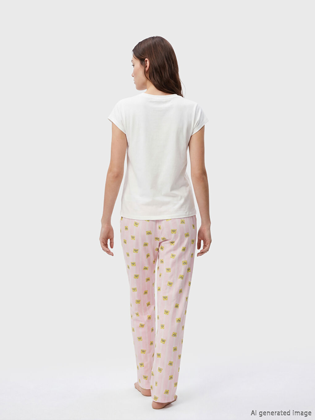Pembe Sünger Bob Baskılı Kadın Pijama Takımı-3