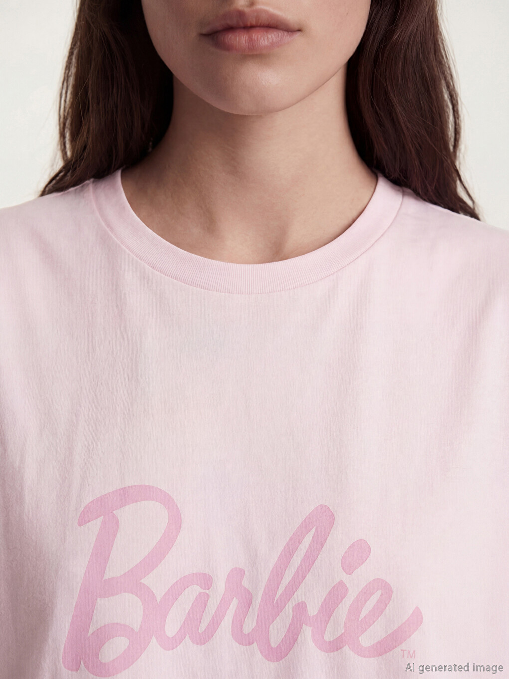Pembe Barbie Baskılı Oversize Kadın Pijama Üst-1