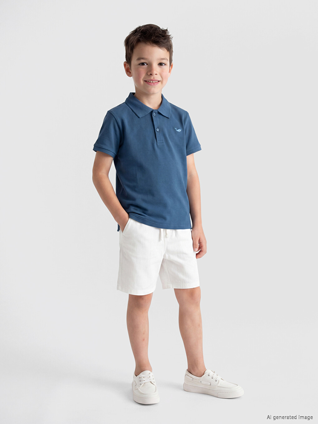 LCW Kids İndigo Polo Yaka Nakışlı Erkek Çocuk Tişört - S6FY73Z1
