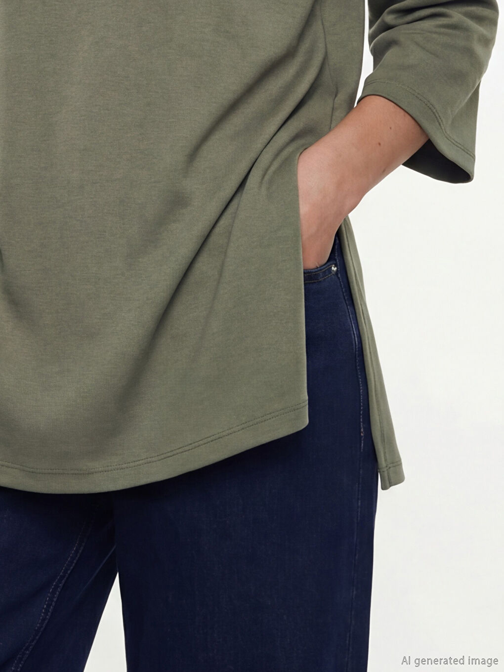 Yeşil Dik Yaka Kadın Sweatshirt Tunik-2