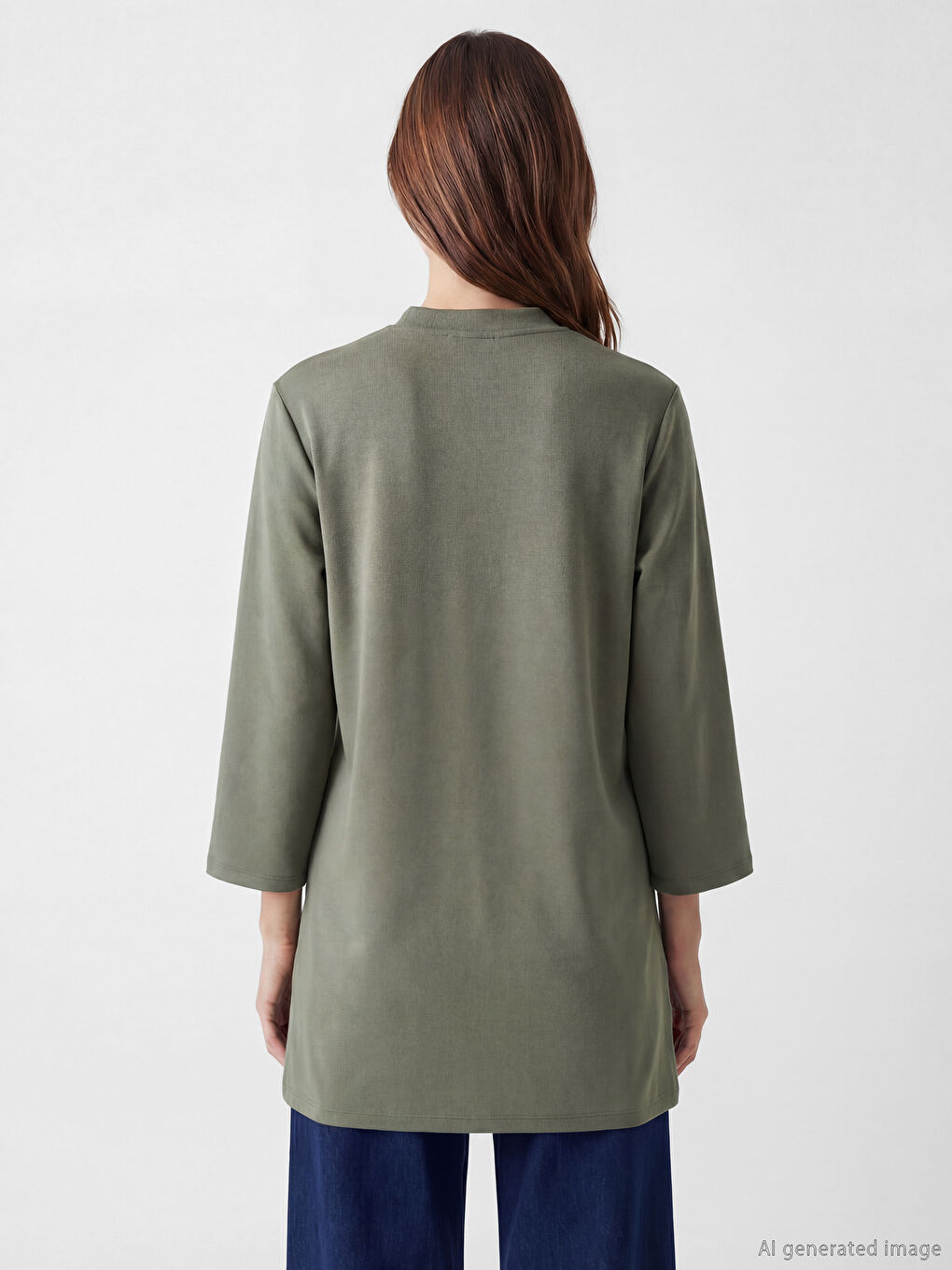 Yeşil Dik Yaka Kadın Sweatshirt Tunik-3