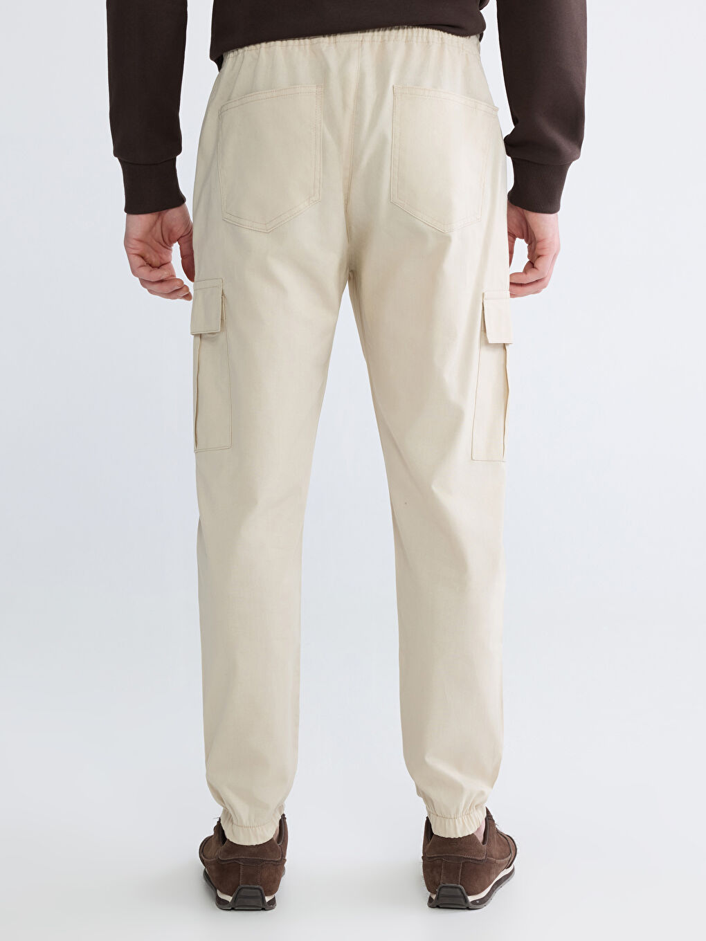 Ekru Slim Fit Erkek Kargo Pantolon-3