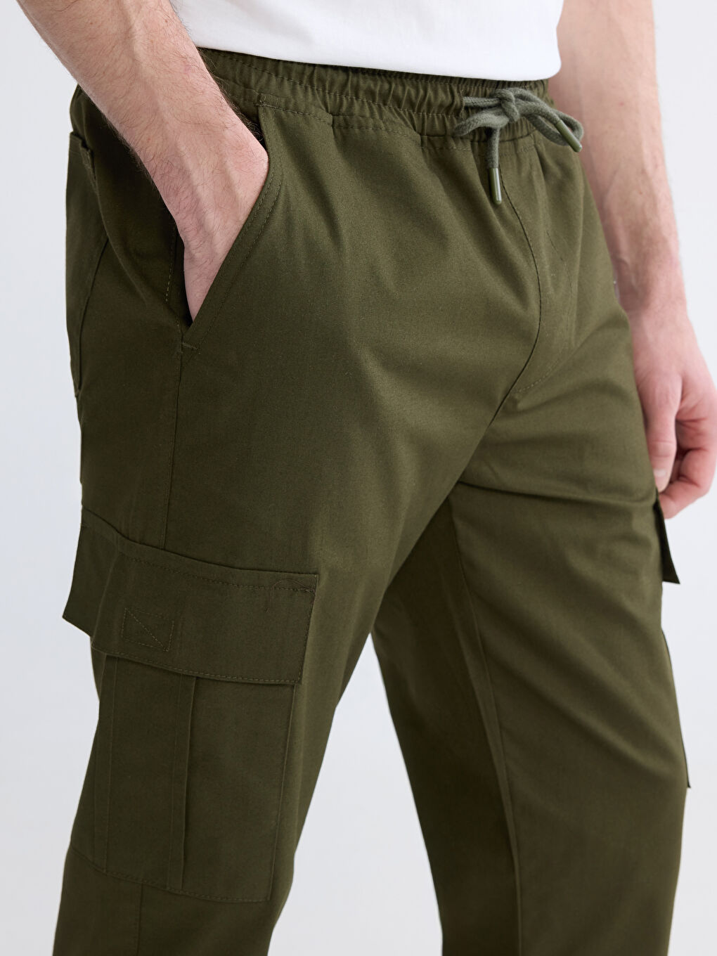 Haki Slim Fit Erkek Kargo Pantolon-2