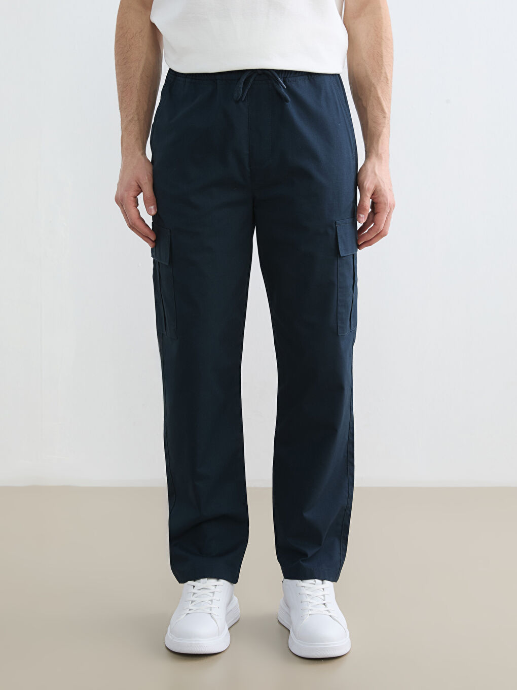Lacivert Loose Fit Erkek Kargo Pantolon-1