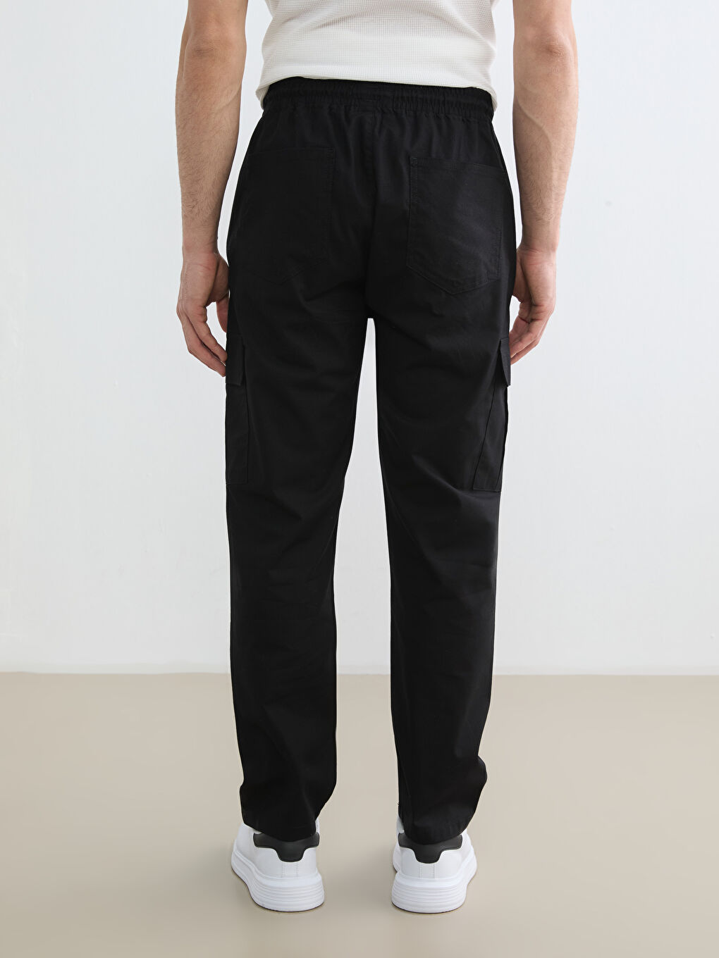 Siyah Loose Fit Erkek Kargo Pantolon-3