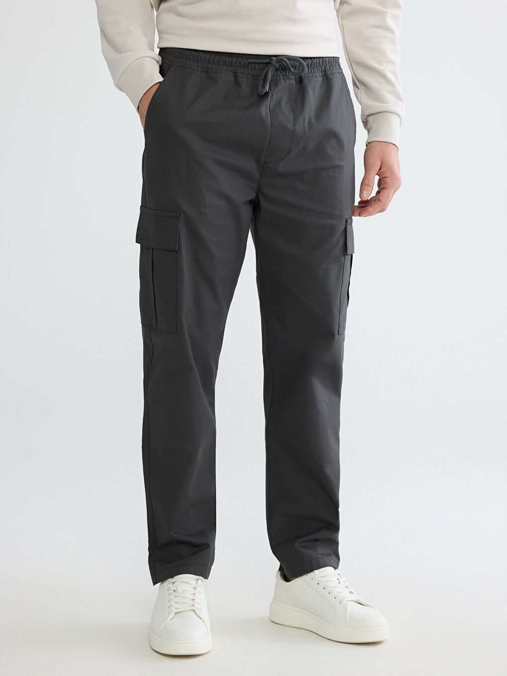 Antrasit Loose Fit Beli Lastikli Erkek Kargo Pantolon-1