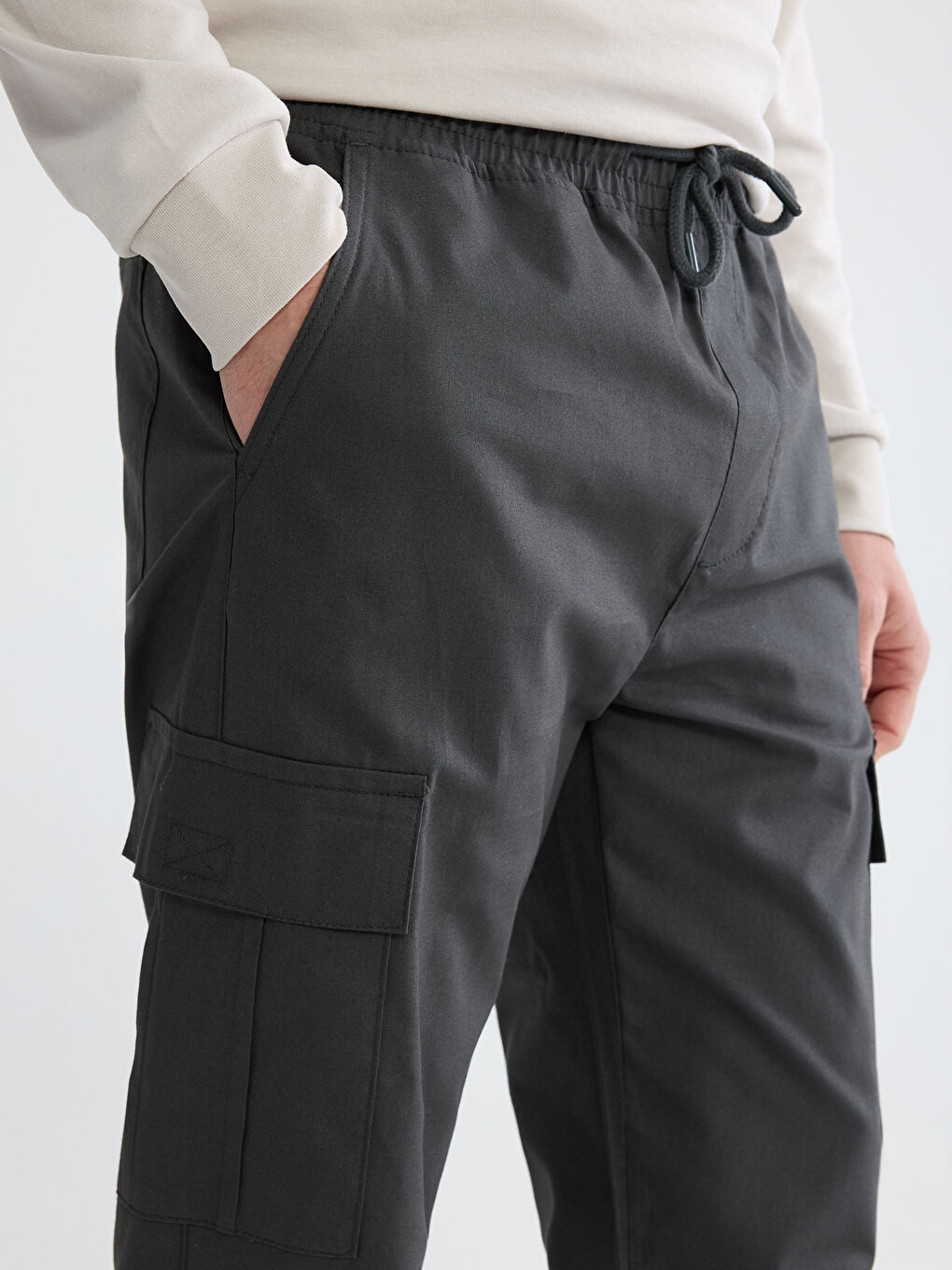Antrasit Loose Fit Beli Lastikli Erkek Kargo Pantolon-2