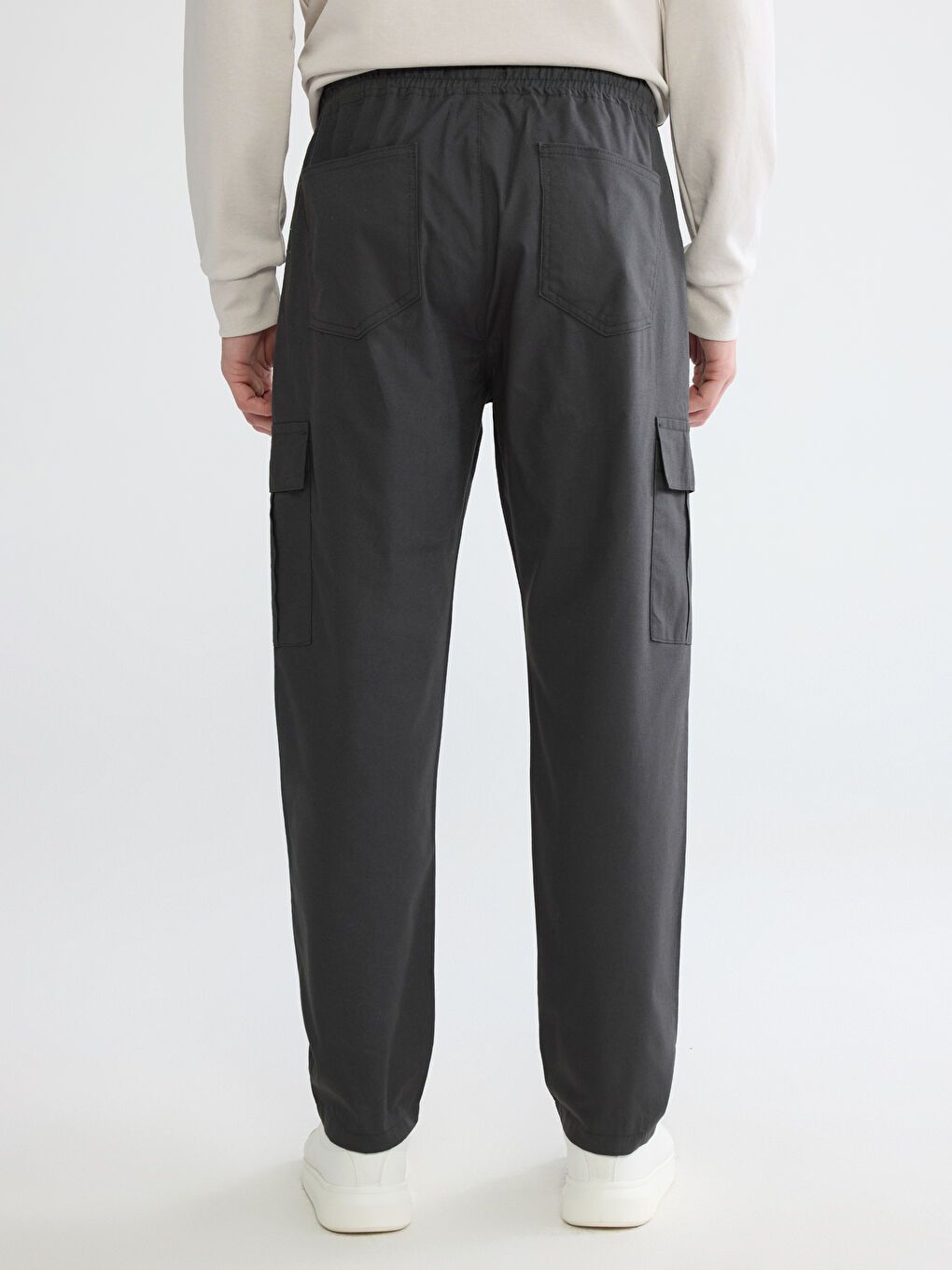 Antrasit Loose Fit Beli Lastikli Erkek Kargo Pantolon-3