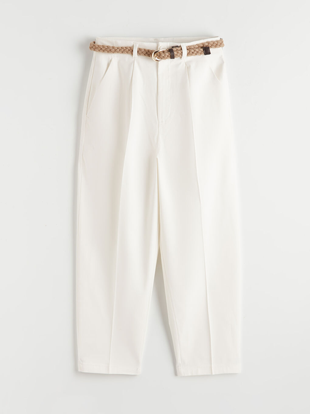 ქამრით თავისუფალი მოყვანილობის ქალის პლისირებული შარვალი-3