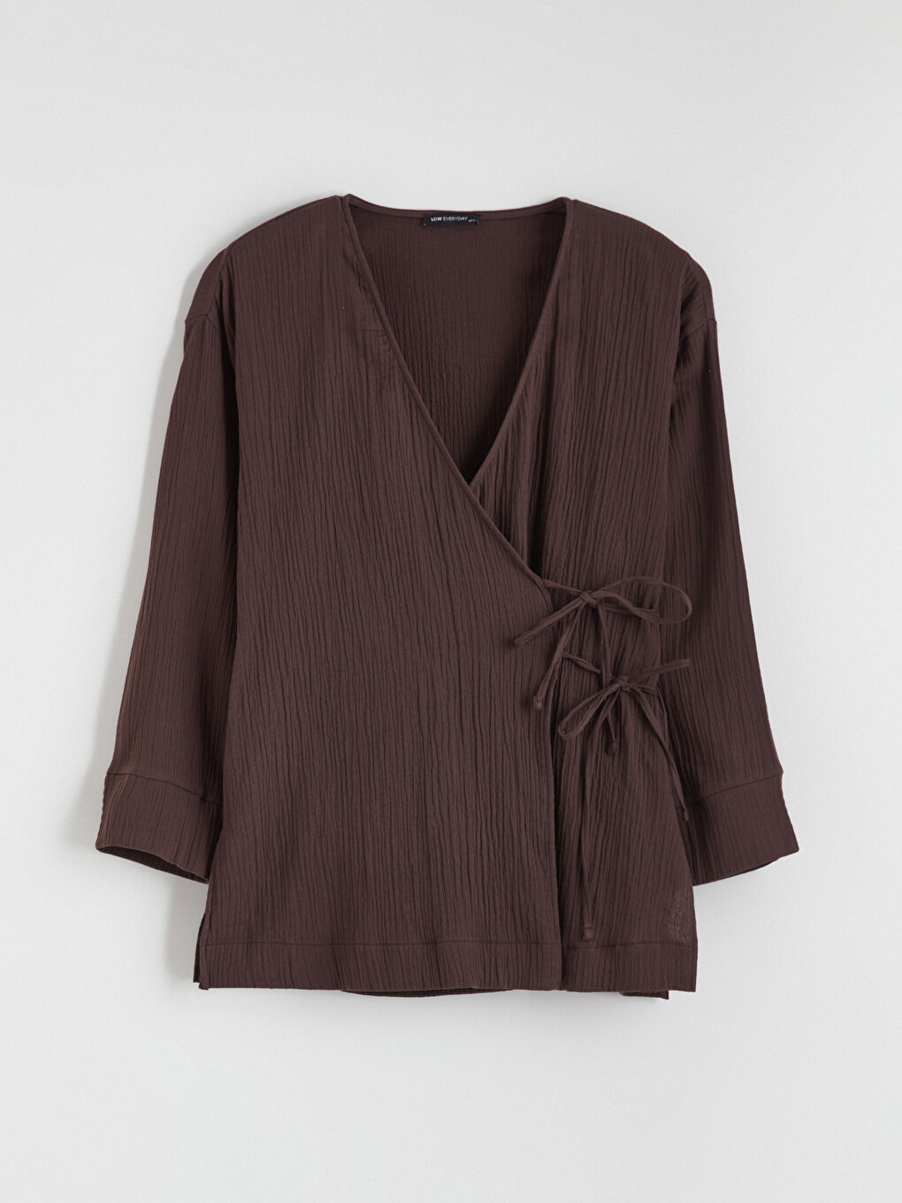 Kahverengi Kruvaze Yaka Dokulu Kadın Müslin Kimono-4