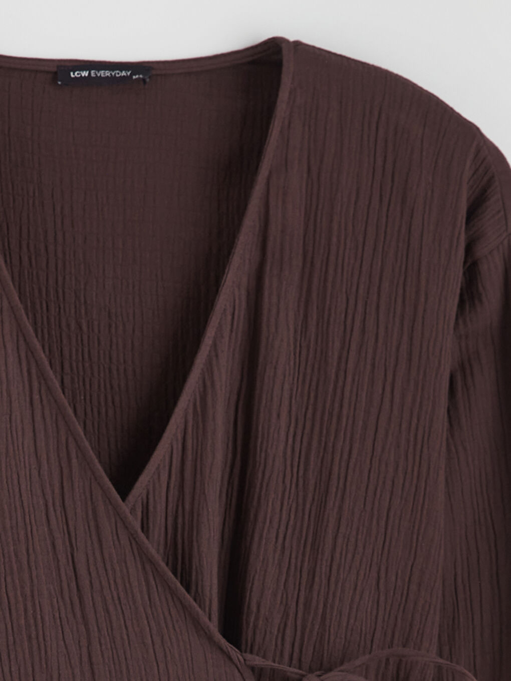 Kahverengi Kruvaze Yaka Dokulu Kadın Müslin Kimono-5