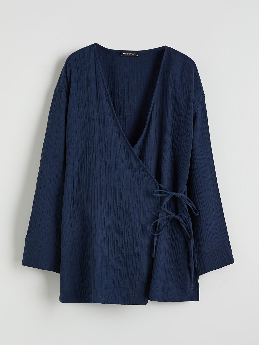 Lacivert Kruvaze Yaka Dokulu Kadın Müslin Kimono-4