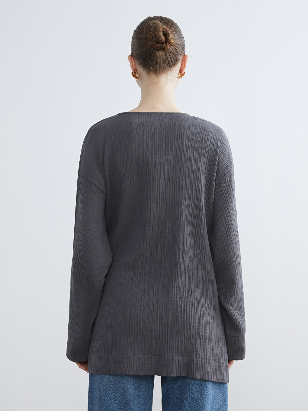 Gri Kruvaze Yaka Dokulu Kadın Müslin Kimono-3